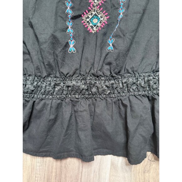 CG Sport Black XL Embroidered Peasant Top & Smocked lace Hem Peplum Whimsigoth - Picture 2 of 9